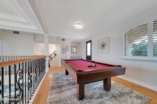 rec room featuring wood-type flooring and pool table