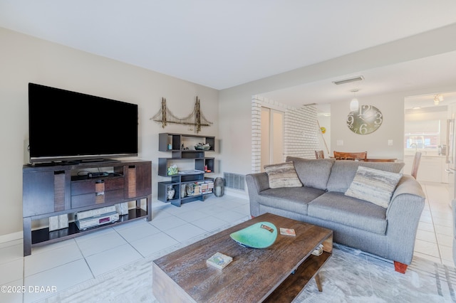 living room featuring light tile patterned floors