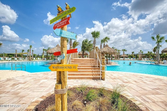 view of swimming pool featuring a patio