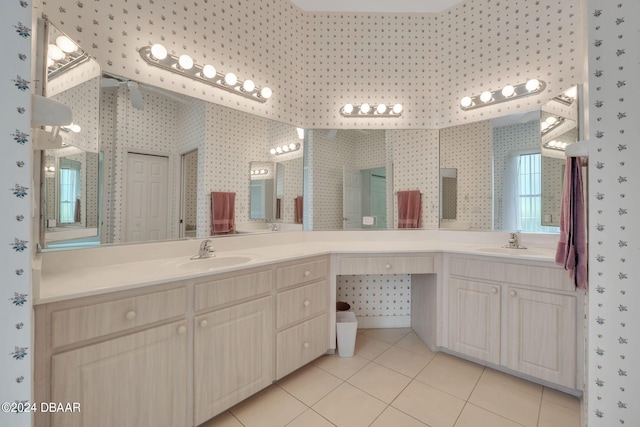 bathroom with vanity and tile patterned floors