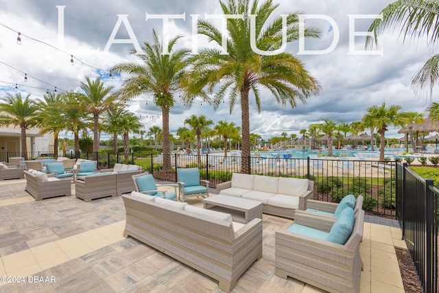 view of patio / terrace with an outdoor hangout area and a swimming pool