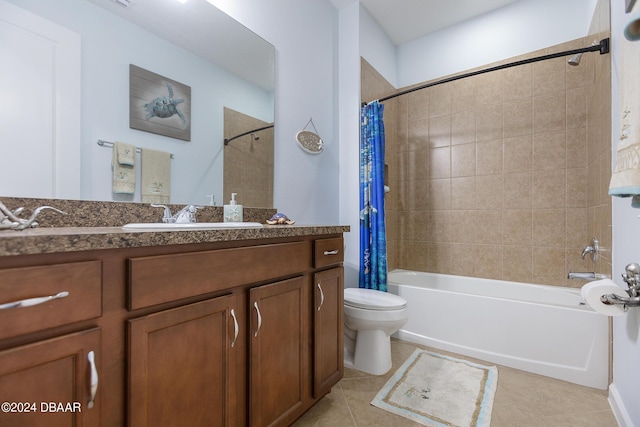 full bathroom with tile patterned flooring, vanity, toilet, and shower / bath combo