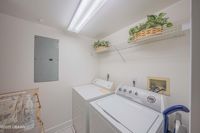 clothes washing area featuring washing machine and dryer and electric panel