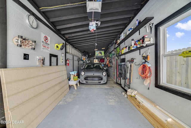 garage with a garage door opener