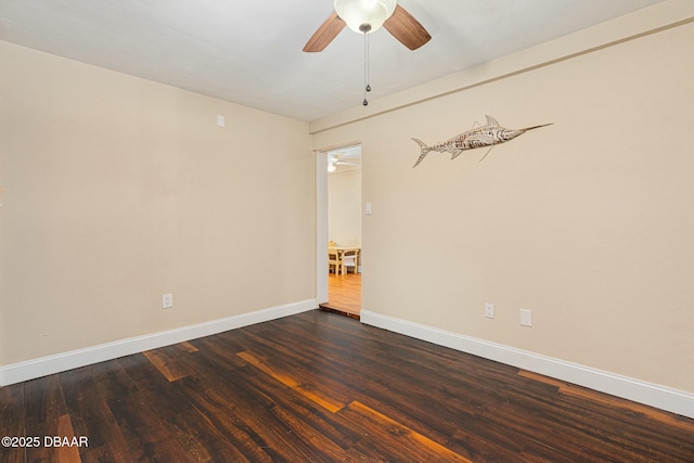 unfurnished room featuring dark hardwood / wood-style flooring and ceiling fan