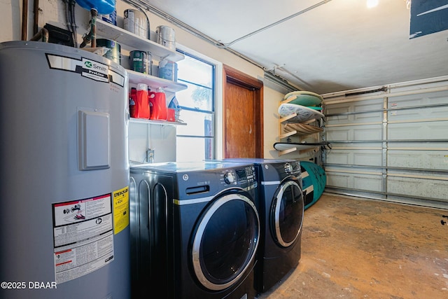 laundry area featuring washer and dryer and water heater