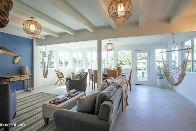 1076 Shockney Dr, Ormond Beach, FL 32174 - living area featuring beamed ceiling and baseboards
