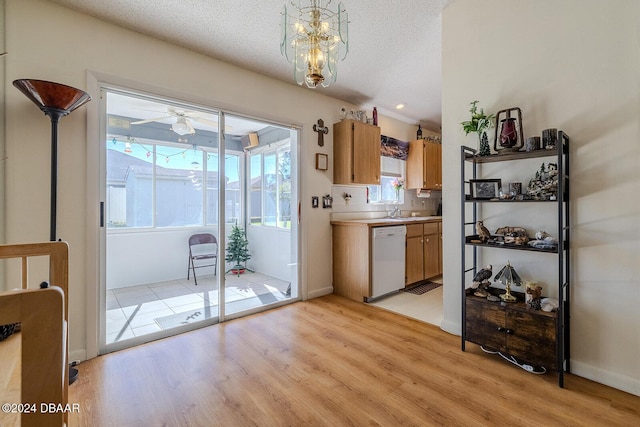 74 Fulton Pl, Palm Coast, FL 32137 - kitchen with white dishwasher, light wood finished floors, a sink, and light countertops