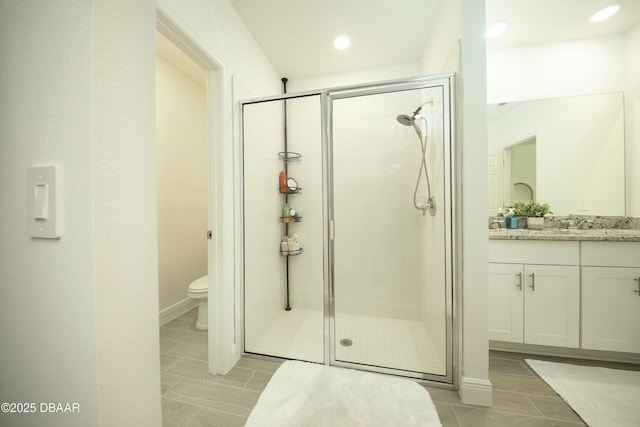129 Lost Ball Dr, Daytona Beach, FL 32124 - full bathroom with a stall shower, vanity, and recessed lighting