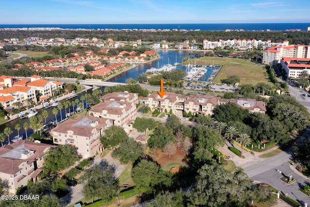 bird's eye view featuring a water view