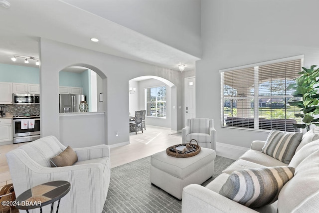 living room with rail lighting