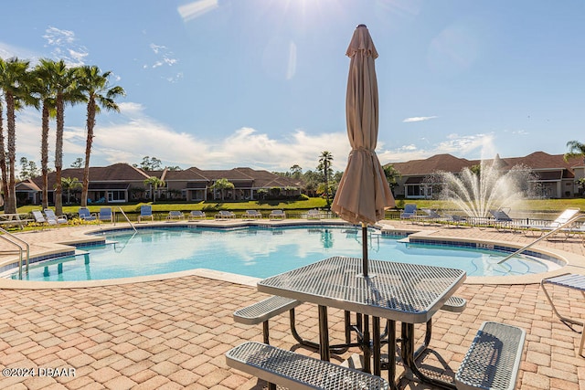 view of pool featuring a patio