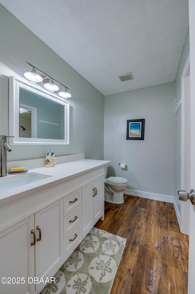 113 Club House Blvd, New Smyrna Beach, FL 32168 - bathroom with visible vents, wood finished floors, vanity, and a textured ceiling