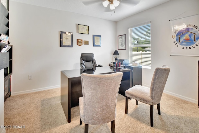 316 Nowell Loop, Deland, FL 32724 - office area featuring a ceiling fan, light colored carpet, and baseboards