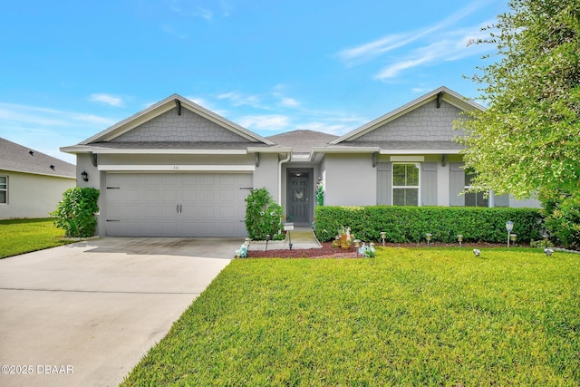 316 Nowell Loop, Deland, FL 32724 - ranch-style house with a front yard, a garage, driveway, and stucco siding