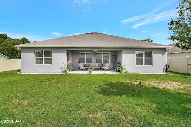 316 Nowell Loop, Deland, FL 32724 - back of property with stucco siding, ceiling fan, a patio, and an outdoor living space