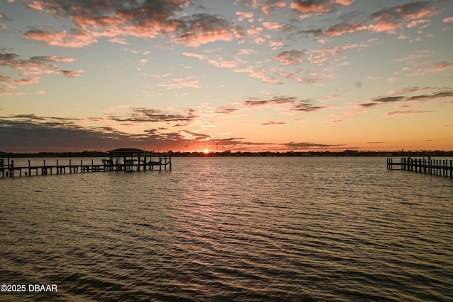 dock area featuring a water view