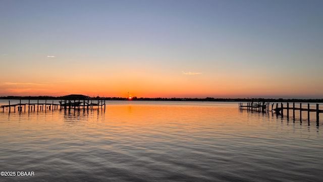 dock area with a water view