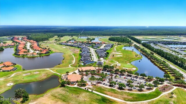 3049 Meleto Blvd, New Smyrna Beach, FL 32168 - aerial view of property and surrounding area featuring a large body of water, a local golf course, and nearby suburban area