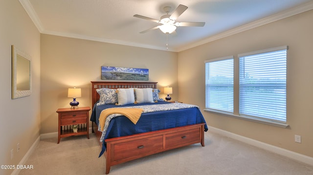 4119 Clifden Dr, Ormond Beach, FL 32174 - carpeted bedroom with crown molding, baseboards, and ceiling fan
