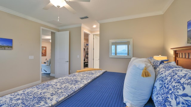 4119 Clifden Dr, Ormond Beach, FL 32174 - bedroom featuring ornamental molding, a ceiling fan, baseboards, and a closet