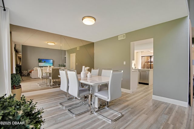 dining space featuring light hardwood / wood-style flooring and sink