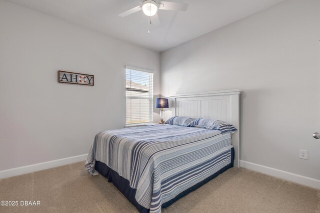 bedroom featuring carpet floors and ceiling fan