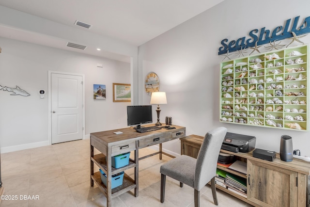 view of tiled home office