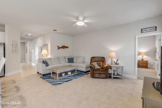 living room featuring ceiling fan