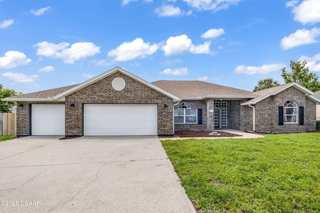 1001 Grassy Rdg, Port Orange, FL 32127 - ranch-style home with brick siding, an attached garage, concrete driveway, and roof with shingles