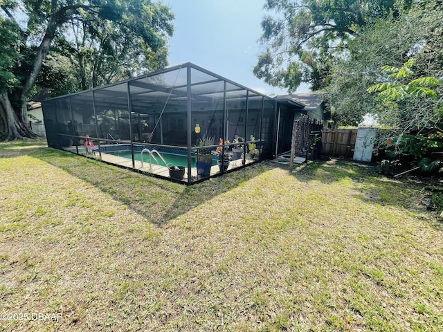 3565 E Lake Dr, Land Olakes, FL 34639 - view of yard with an outdoor pool and a lanai
