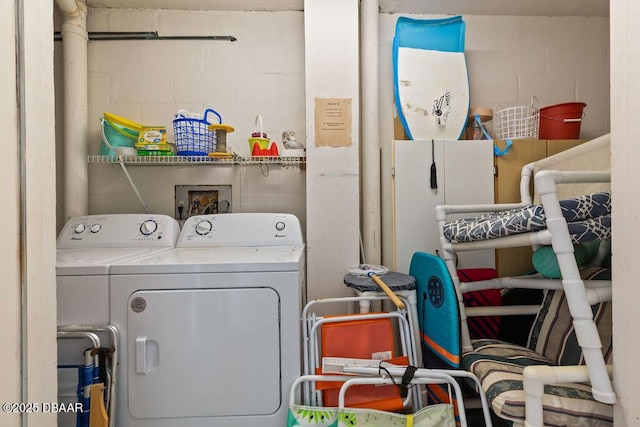 3555 S Atlantic Ave Unit 602, Daytona Beach, FL 32118 - laundry area with washer and clothes dryer and concrete block wall