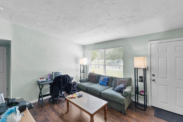 living room with dark hardwood / wood-style floors