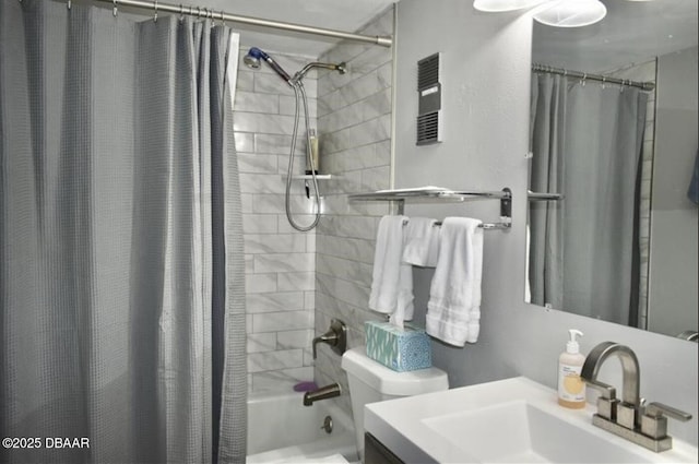 full bathroom featuring vanity, toilet, and shower / bath combo