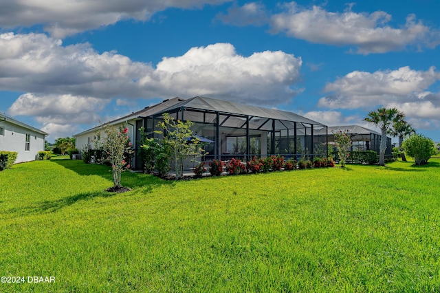 view of yard with a lanai