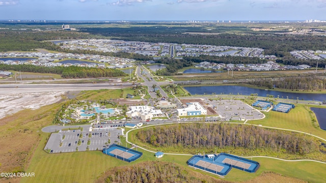 aerial view featuring a water view