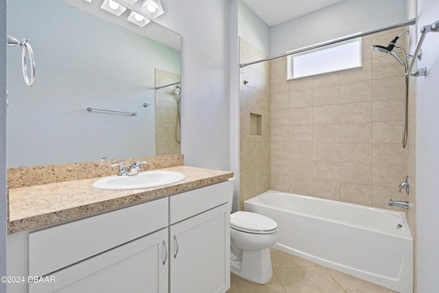 bathroom with shower / bathing tub combination, vanity, toilet, and tile patterned floors