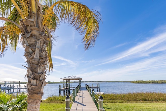 dock area featuring a water view