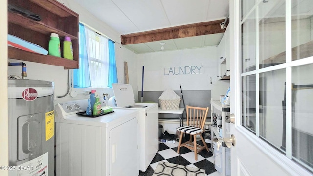 52 Palm Dr, Ormond Beach, FL 32176 - washroom featuring water heater, tile patterned floors, and separate washer and dryer