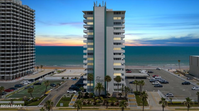 view of water feature featuring a beach view