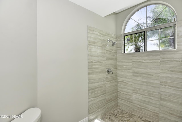 full bathroom with toilet and a tile shower