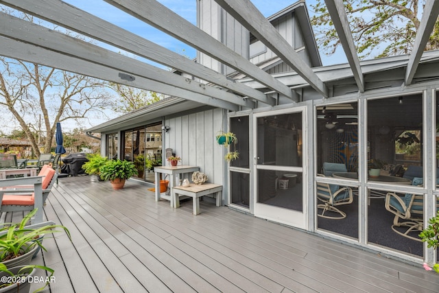 wooden terrace featuring a pergola