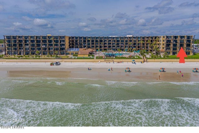 exterior space featuring a view of the beach