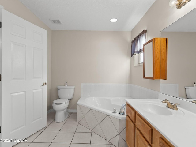 full bathroom featuring visible vents, toilet, a bath, and tile patterned flooring