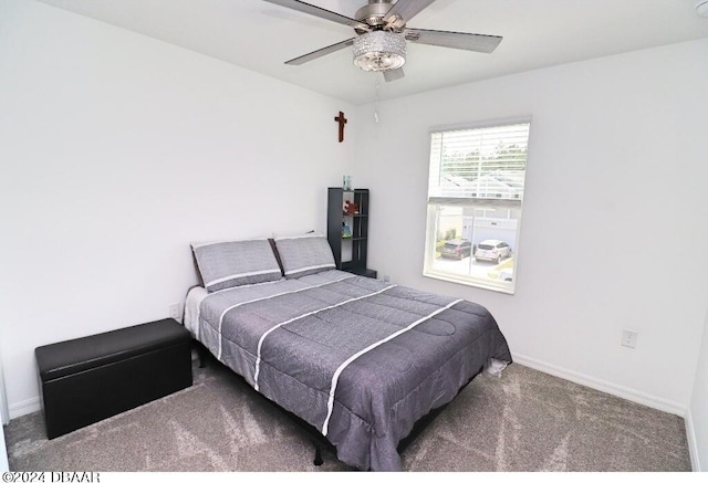 bedroom with carpet flooring and ceiling fan