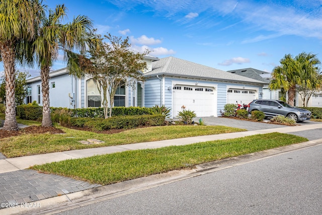 view of front of house with a front lawn and a garage