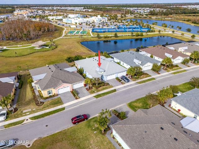 bird's eye view featuring a water view