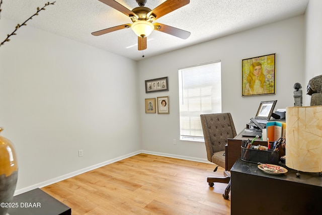 2530 Nordman Ave, New Smyrna Beach, FL 32168 - office area featuring wood finished floors, ceiling fan, baseboards, and a textured ceiling
