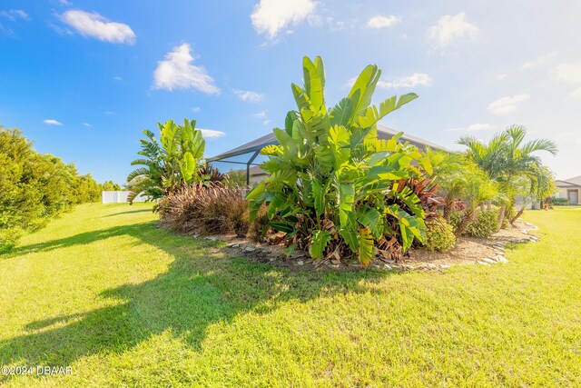 view of yard with a lanai