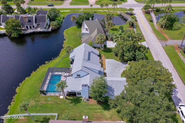 aerial view with a water view